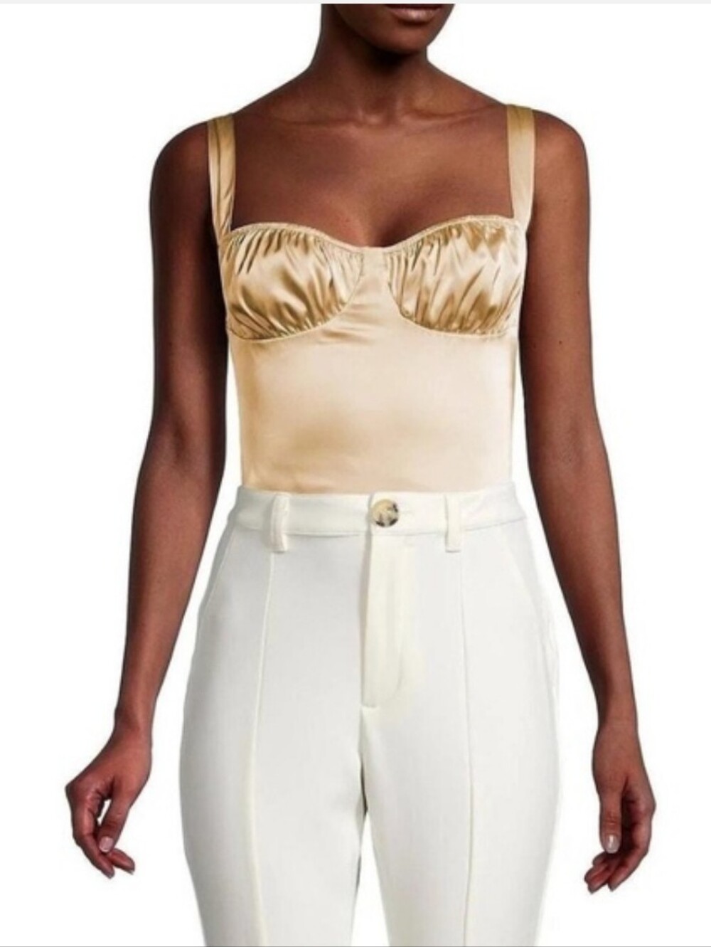 Danielle Bernstein Women's Satin Bustier Bodysuit In Champaign Size 14
